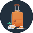 Suitcase with beach chair and palm tree, perfect cake for traveler