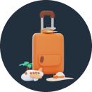 Suitcase with beach chair and palm tree, perfect cake for traveler