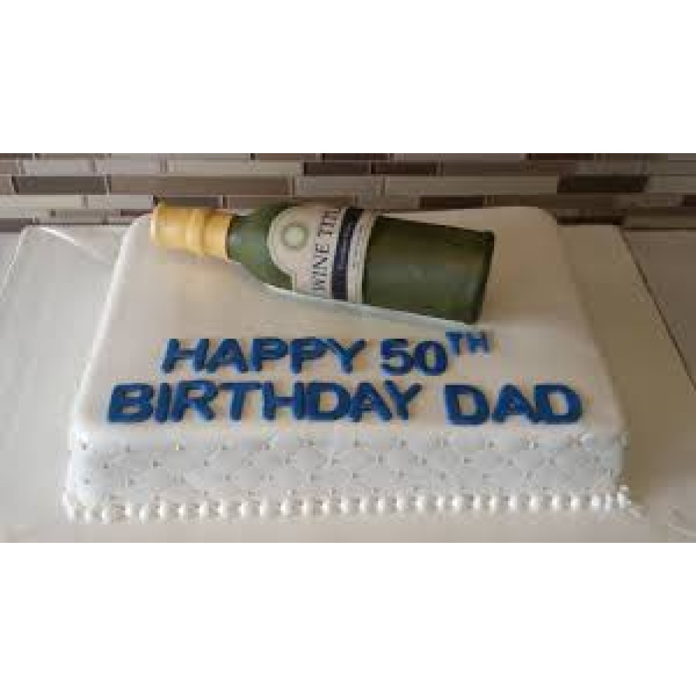 Wine Birthday Cake 4 Kg A Rectangle Shape Cake With A Wine Bottle On Top Can Be Gift