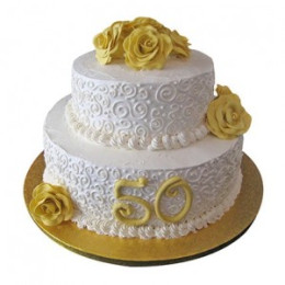 2 Tier 50Th Anniversary Fondant Cake - 4 KG