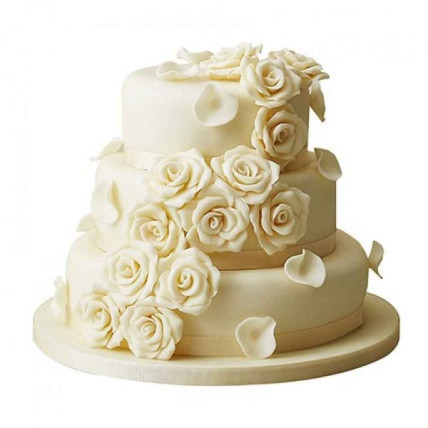 3 Tier Off White Rose Wedding Cake