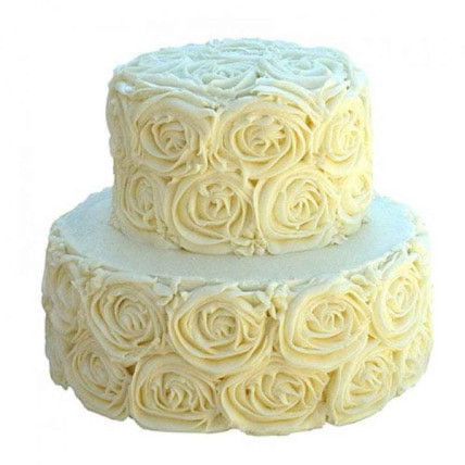 2 Tier White Rose Cake