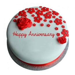 Red Roses Anniversary Fondant Cake