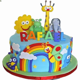 Baby Tv Themed Cake For His First Birthday Gumpaste And Modeling Chocolate  Characters  CakeCentralcom