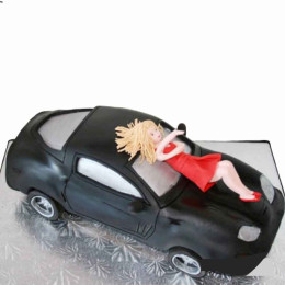 Lady On Car Cake