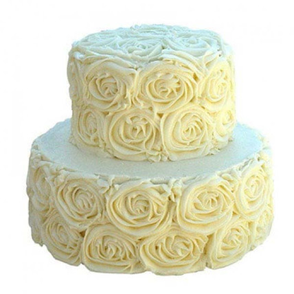 2 Tier White Rose Cake